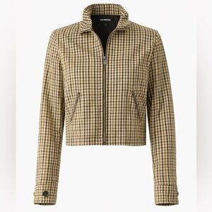 Express Plaid Cropped Jacket XS Brown Tan Check Zip Front Lightweight Jacket